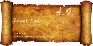 Árvai Ida névjegykártya